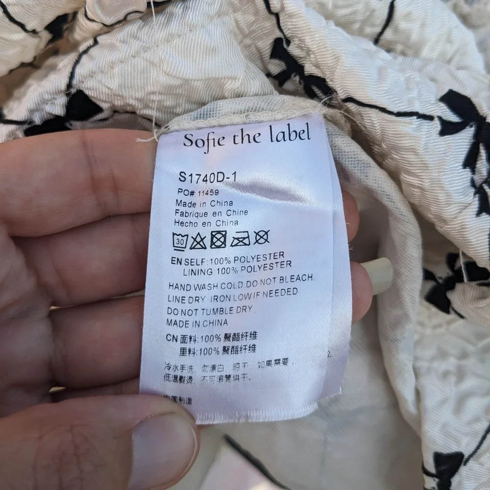 Bow Print Babydoll Mini Dress Small White Puff Sleeve Coquette Cottagecore - Picture 12 of 12